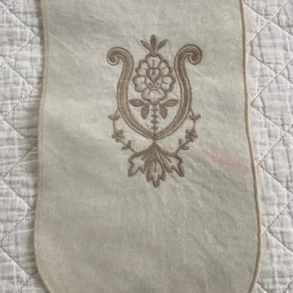 Vintage Tea Towel Guest/Powder Room, Linen, Off White, Flower‎ Embroidery (6)